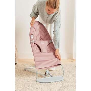 BabyBjörn Bouncer Bliss, Dusty Pink, Woven, Petal Quilt | 2-in-1 Adjustable Baby Bouncer Seat and Toddler Chair, Newborn to Toddler (8-29 lbs), 4 Positions, Lightweight & Portable