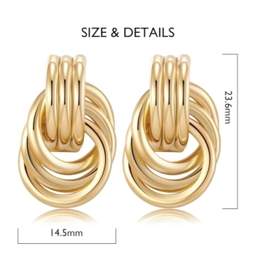 14K Gold Plated Chunky Knot Link Earrings for Women