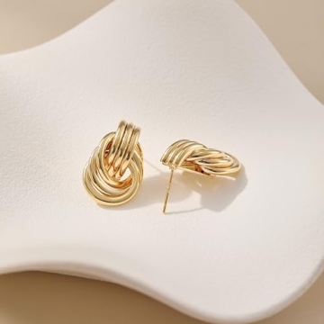 14K Gold Plated Chunky Knot Link Earrings for Women