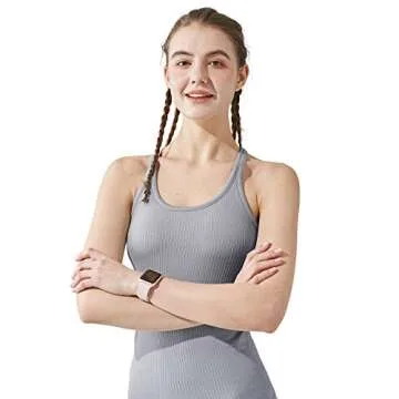 Yoga Racerback Tank Top for Women with Built in Bra,Women's Padded Sports Bra Fitness Workout Running Shirts (Gray, Medium)