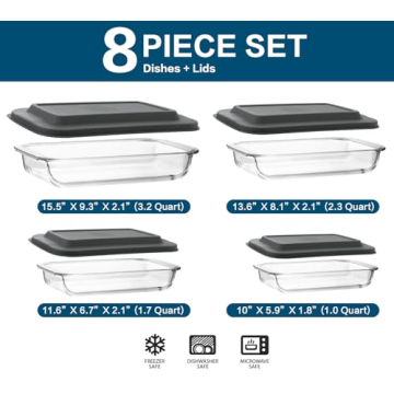 8-Piece Glass Bakeware Set with Lids for Cooking