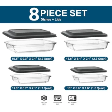 8-Piece Glass Bakeware Set with Lids for Cooking