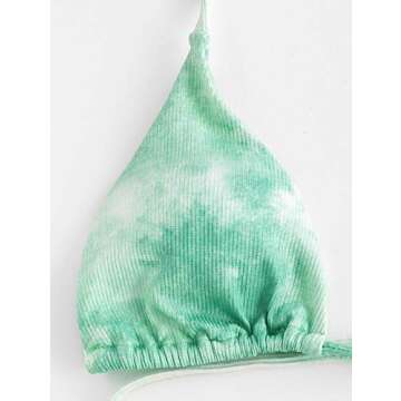 ZAFUL Women's Tie Dye Ribbed Three Piece Tanga Bikini Swimwear with Bikini Cover Up