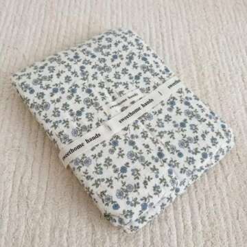 BuLuTu 100% Cotton Muslin Toddler Blanket for Girls Boys Soft Baby Blanket with Shabby Chic Blue Floral Crib Blanket Lightweight Toddler Quilt Toddler Bed Blanket, 1 pc, 47"x51"