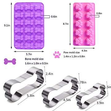 7 Pack Dog Treat Molds: Fun Dog Paw and Bone Silicone Trays for Baking