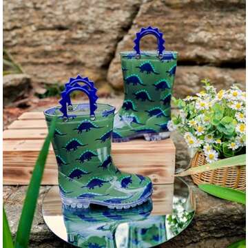 Outee Toddler Boys Light Up Waterproof Rain Boots - Dinosaur Design