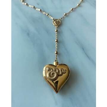 Barkley Design Saint Lana Del Rey LDR Style Stash Necklace/Rosary Chain/Hollow Pendent/Heart Shaped With Snakes and Spoon