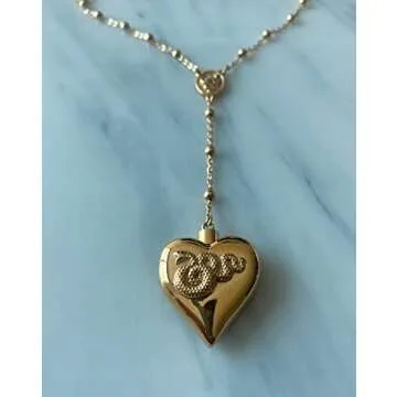 Barkley Design Saint Lana Del Rey LDR Style Stash Necklace/Rosary Chain/Hollow Pendent/Heart Shaped ...
