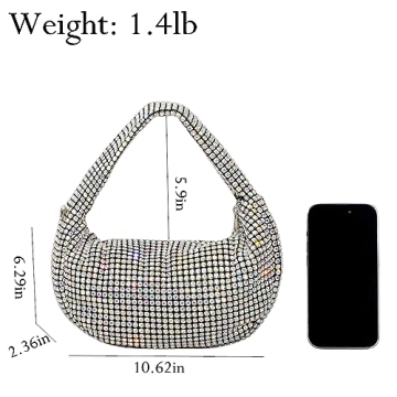 UMREN Bling Rhinestone Clutch Purse for Women Silver