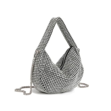 UMREN Bling Rhinestone Clutch Purse for Women Silver