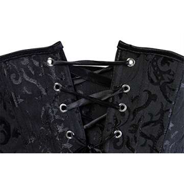 Zhitunemi Women's Lace Up Boned Jacquard Brocade Waist Training Underbust Corset Large Black