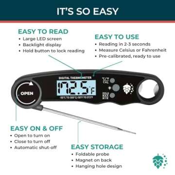 Cathy Yoder's Digital Meat Thermometer - Instant Read Food Thermometer for Air Fryer, BBQ & Baking