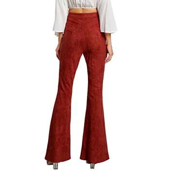 MakeMeChic Women's Elastic Waist Solid Flare Pants Stretchy Bell Bottom Trouserss Red L