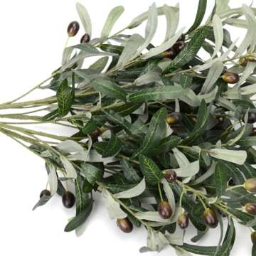 BohoSM 5 Pack Olive Branches Artificial Plants Greenery Stems Olive Leaves Fake Fruits Silk Plants Faux Olive Stem fo Vase