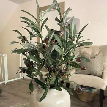 BohoSM 5 Pack Olive Branches Artificial Plants Greenery Stems Olive Leaves Fake Fruits Silk Plants Faux Olive Stem fo Vase