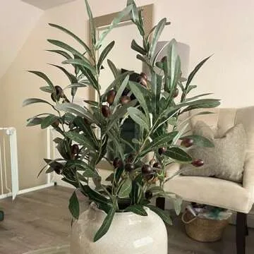 BohoSM 5 Pack Olive Branches Artificial Plants Greenery Stems Olive Leaves Fake Fruits Silk Plants Faux Olive Stem fo Vase