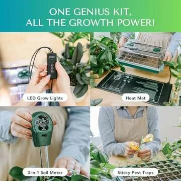 GROWFRIEND Upgraded Seed Starter Tray with Grow Lights and Heat Mat, 3-in-1 Soil Meter, & Sticky Gnat Traps, 40-Cell Seed Growing Tray, Germination & Plant Propagation Station for Indoor Plants
