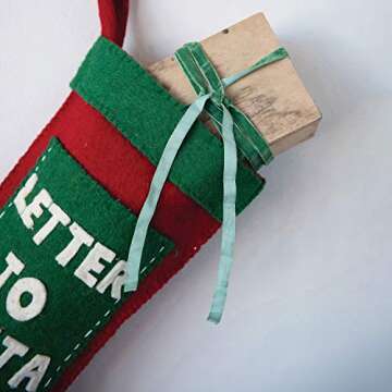 Creative Co-Op 19" H Wool Felt Stocking w/Applique Pocket Letter to Santa, Red & Green Textiles, Multi