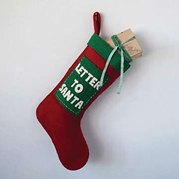 Creative Co-Op 19" H Wool Felt Stocking w/Applique Pocket Letter to Santa, Red & Green Textiles, Multi