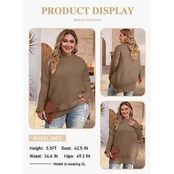 Eytino Plus Size Sweater Batwing Sleeve Brown