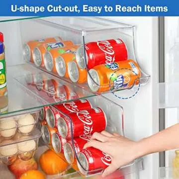 Puricon 2 Pack Soda Can Organizer Dispenser for Refrigerator, Clear Plastic Canned Food Pop Beverage Container Holder Storage Bin with Lid for Freezer Rack Pantry Cabinet Cupboard Kitchen -Standard