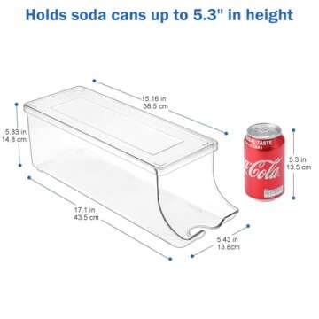 Puricon 2 Pack Soda Can Organizer Dispenser for Refrigerator, Clear Plastic Canned Food Pop Beverage Container Holder Storage Bin with Lid for Freezer Rack Pantry Cabinet Cupboard Kitchen -Standard