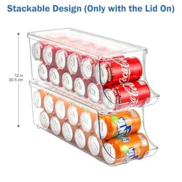 Puricon 2 Pack Soda Can Organizer Dispenser for Refrigerator, Clear Plastic Canned Food Pop Beverage Container Holder Storage Bin with Lid for Freezer Rack Pantry Cabinet Cupboard Kitchen -Standard