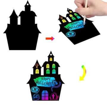 MGparty Scratch Paper Craft for Kids - 48 Pcs Halloween Magic Rainbow Scratch Paper Off Cards Set fo...