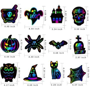 MGparty Scratch Paper Craft for Kids - 48 Pcs Halloween Magic Rainbow Scratch Paper Off Cards Set for Kids Crafts Arts Supplies Halloween Ornaments Party Games Halloween Birthday Gifts