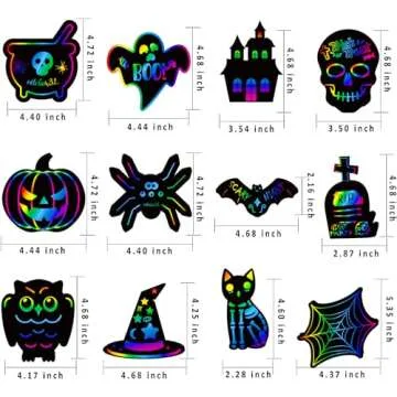 MGparty Scratch Paper Craft for Kids - 48 Pcs Halloween Magic Rainbow Scratch Paper Off Cards Set for Kids Crafts Arts Supplies Halloween Ornaments Party Games Halloween Birthday Gifts