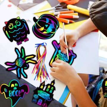MGparty Scratch Paper Craft for Kids - 48 Pcs Halloween Magic Rainbow Scratch Paper Off Cards Set for Kids Crafts Arts Supplies Halloween Ornaments Party Games Halloween Birthday Gifts