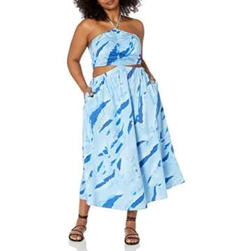 The Drop Women's Brinda Cotton Cutout Halter Maxi Dress, Blue Ombre, L