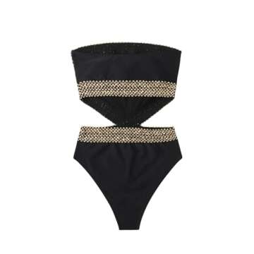 Milumia Women's Stitch Detail Strapless One Piece Swimsuit Cut Out Bandeau Bathing Suit Black Medium