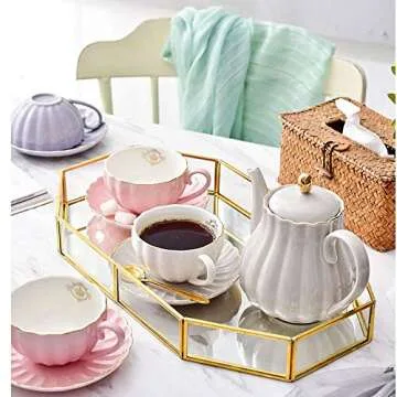 Mirror Gold Rectangle Makeup Decorative Tray, Metal Jewelry Organizer for Vanity, Bathroom, Dressing Table (Large)