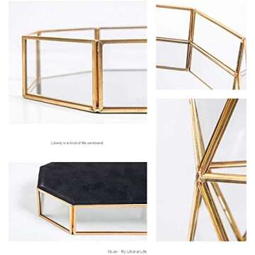 Mirror Gold Rectangle Makeup Decorative Tray, Metal Jewelry Organizer for Vanity, Bathroom, Dressing Table (Large)