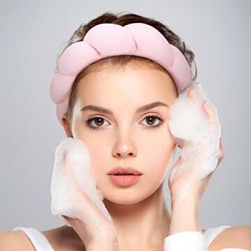 JenPen 3 Pieces Makeup Headband Puffy Spa Sponge Terry Towel Cloth Fabric Headbands for Women Cute Hair Accessories Skincare Shower Face Washing Removal Facial Mask, Colors, One size