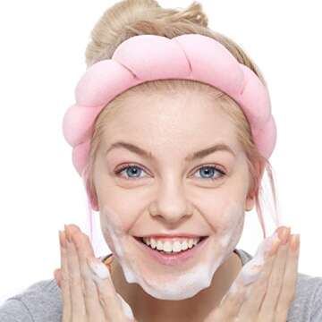 JenPen 3 Pieces Makeup Headband Puffy Spa Sponge Terry Towel Cloth Fabric Headbands for Women Cute Hair Accessories Skincare Shower Face Washing Removal Facial Mask, Colors, One size