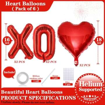 Transform Your Valentine's Day with 16 Inch XOXO Balloons - 6 Pcs Red Heart Decor