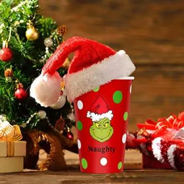 HIPOPEN Christmas Disposable Cups 12 oz, Red Paper Cups for Adult Kids Xmas Party Cups for Both Hot and Cold Beverages, Polka Dots Cups Christmas Holiday Party Supplies 30 PCS