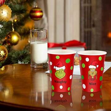 HIPOPEN Christmas Disposable Cups 12 oz, Red Paper Cups for Adult Kids Xmas Party Cups for Both Hot and Cold Beverages, Polka Dots Cups Christmas Holiday Party Supplies 30 PCS