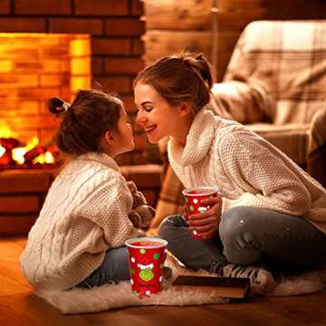 HIPOPEN Christmas Disposable Cups 12 oz, Red Paper Cups for Adult Kids Xmas Party Cups for Both Hot and Cold Beverages, Polka Dots Cups Christmas Holiday Party Supplies 30 PCS