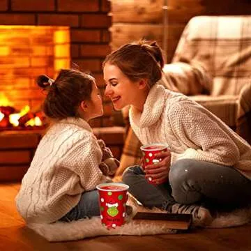 HIPOPEN Christmas Disposable Cups 12 oz, Red Paper Cups for Adult Kids Xmas Party Cups for Both Hot and Cold Beverages, Polka Dots Cups Christmas Holiday Party Supplies 30 PCS