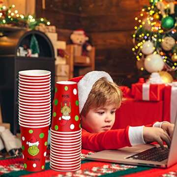 HIPOPEN Christmas Disposable Cups 12 oz, Red Paper Cups for Adult Kids Xmas Party Cups for Both Hot and Cold Beverages, Polka Dots Cups Christmas Holiday Party Supplies 30 PCS