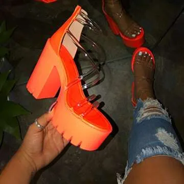 Aniywn Women's Chunky Heel Platform High Heels Shoes Sandals Clear Strappy Open Peep Toe Sandal