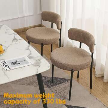 EDWELL Dining Chairs Set of 4, Round Upholstered Dining Room Chairs, Curved Backrest Boucle Dining C...