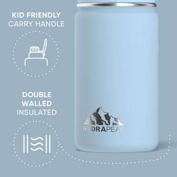 Hydrapeak Mini 14oz Water Bottle with Straw Lid, Stainless Steel Double Wall Insulated Water Bottle | Leak-Proof and Spill-Proof Water Bottle, 24 Hours Cold (Cloud)