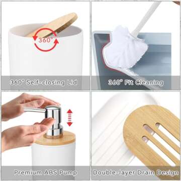 SLDIYWOW 9 Pieces Bathroom Accessory Set, White Bathroom Accessories Set with Trash Can, Tray, Soap ...