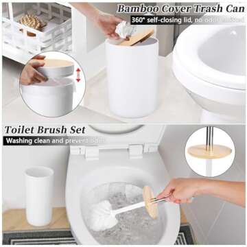 SLDIYWOW 9 Pieces Bathroom Accessory Set, White Bathroom Accessories Set with Trash Can, Tray, Soap Dispenser, Toothbrush Holder, Toothbrush Cup, Soap Dish, Toilet Brush and Q-tip Holders for Bathroom