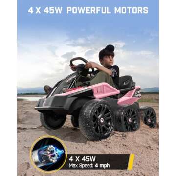 FanttikRide X7 Classic 12V Ride on Toys for Big Kids, 6 Wheels UTV, 4x45W 4MPH Powerful Electric Car, 4-Wheel Drive, Parent Remote, 4 Shock Absorbers, Perfect Choice for Ages 3 and Up, Light Pink