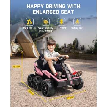 FanttikRide X7 Classic 12V Ride on Toys for Big Kids, 6 Wheels UTV, 4x45W 4MPH Powerful Electric Car, 4-Wheel Drive, Parent Remote, 4 Shock Absorbers, Perfect Choice for Ages 3 and Up, Light Pink